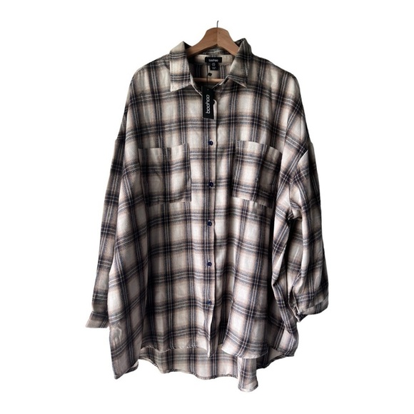 boohoo Tops - UNIXEX boohoo Extreme Oversized Checked Shirt BUTTON DOWN casual fresh  Navy  1o